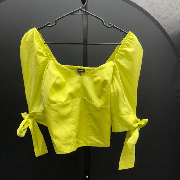 Express Puff Sleeve Corset Tie Sleeve Smocked Cropped Top - Picture 1 of 5